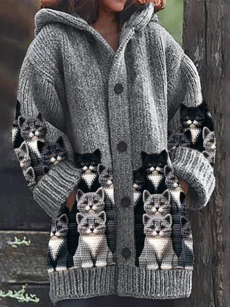 Jasmin | Gemütlicher Strickcardigan mit Katzenmotiv