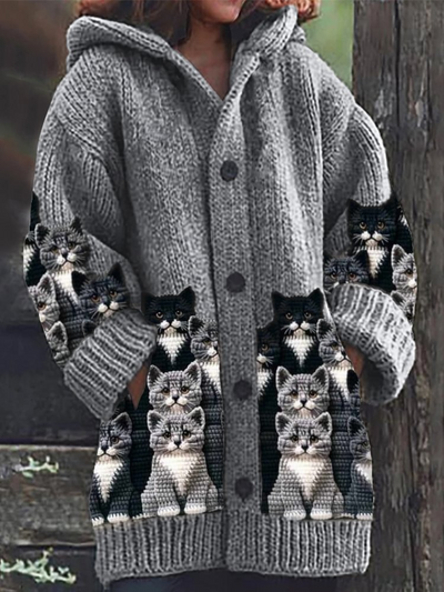 Jasmin | Gemütlicher Strickcardigan mit Katzenmotiv