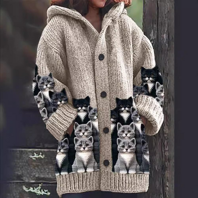 Jasmin | Gemütlicher Strickcardigan mit Katzenmotiv