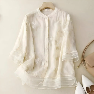 Celest | Floral Gestickte Baumwollbluse