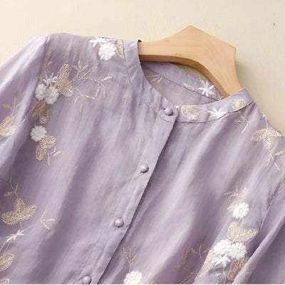 Celest | Floral Gestickte Baumwollbluse