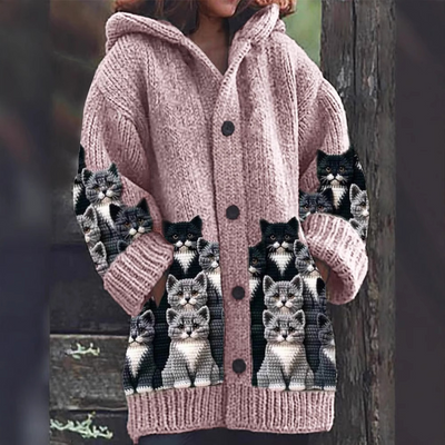 Jasmin | Gemütlicher Strickcardigan mit Katzenmotiv