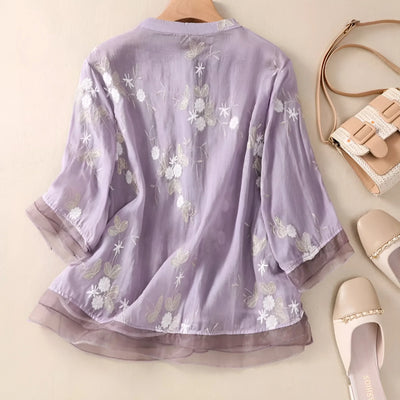 Celest | Floral Gestickte Baumwollbluse