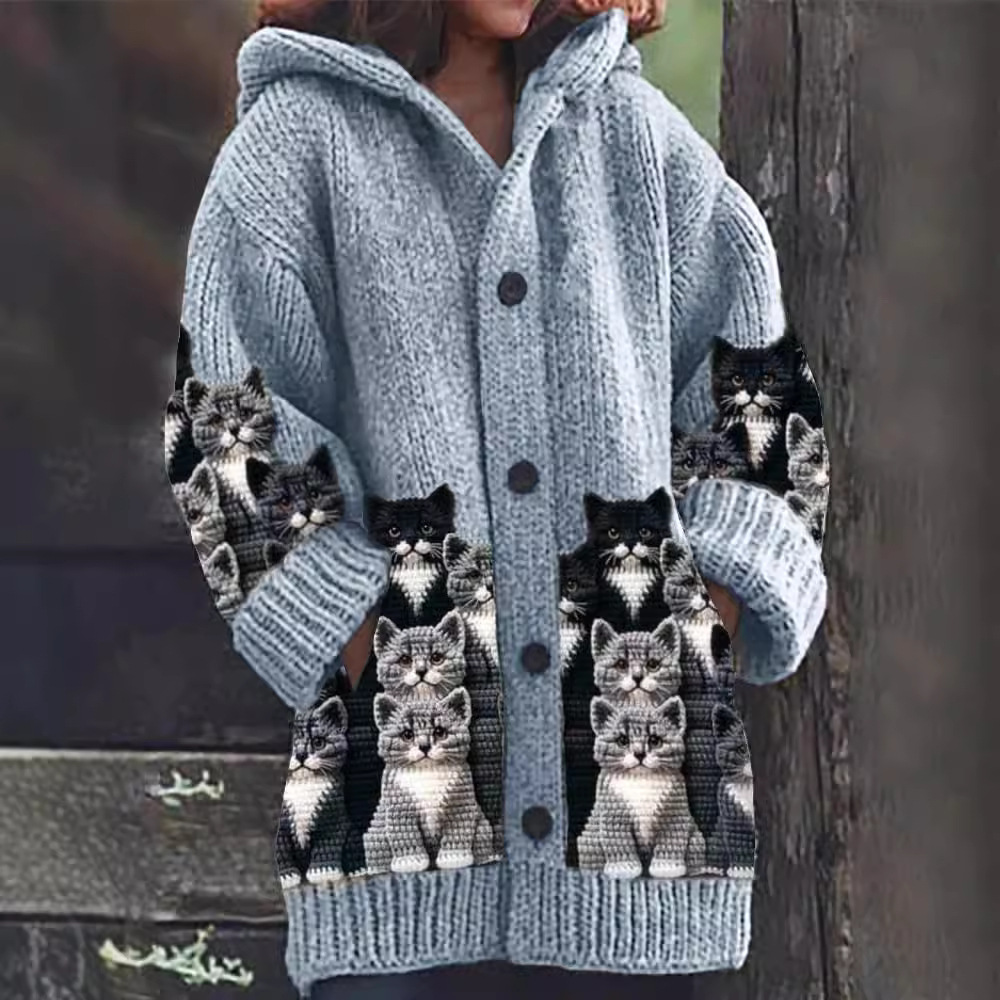 Jasmin | Gemütlicher Strickcardigan mit Katzenmotiv