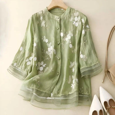 Celest | Floral Gestickte Baumwollbluse