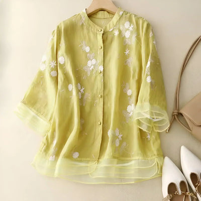 Celest | Floral Gestickte Baumwollbluse