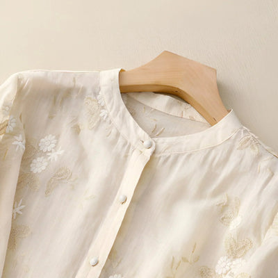Celest | Floral Gestickte Baumwollbluse
