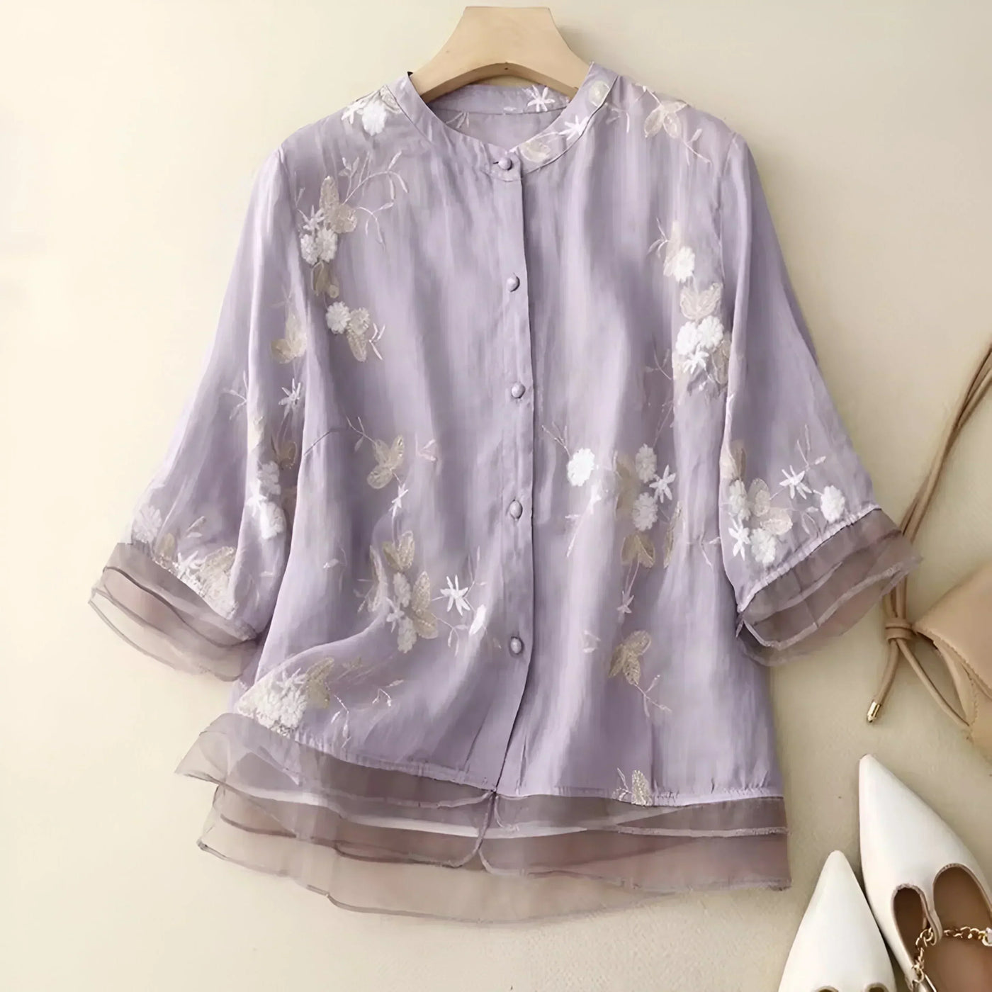 Celest | Floral Gestickte Baumwollbluse