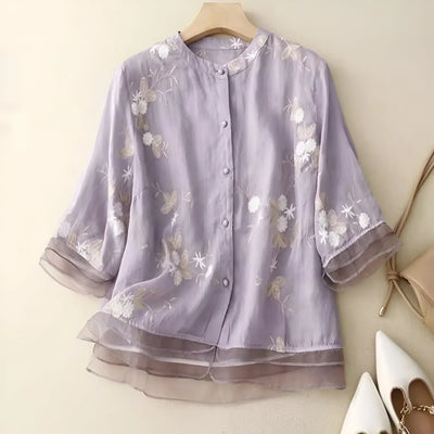 Celest | Floral Gestickte Baumwollbluse