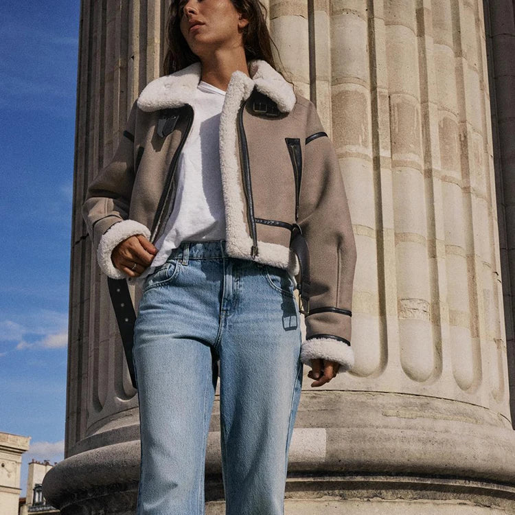 Bellini | Vielseitige khakifarbene Lederjacke