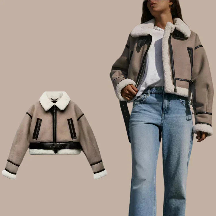 Bellini | Vielseitige khakifarbene Lederjacke